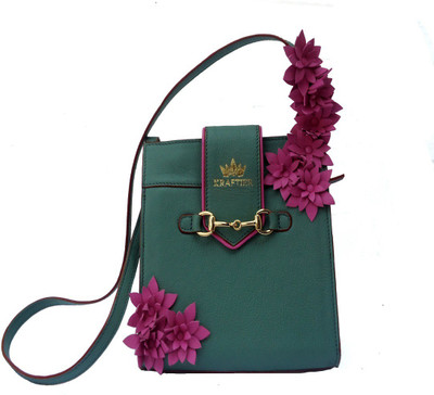 

kraftier Women Casual Green Genuine Leather Sling Bag