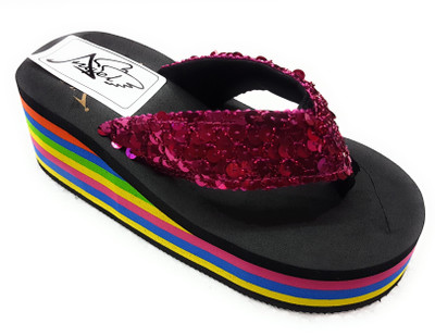 

Angel Fashion Shiney Colorful Wedges Flip Flops Flip Flops, Pink