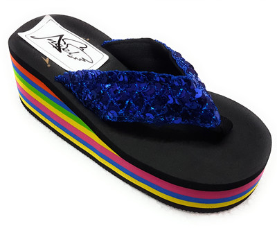 

Angel Fashion Shiney Colorful Wedges Flip Flops Flip Flops, Blue