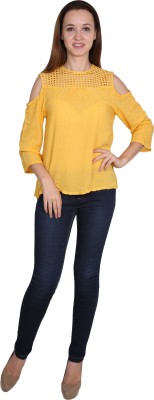 HRIKSHIKA FASHION Casual 3/4 Sleeve Solid Women Yellow Top