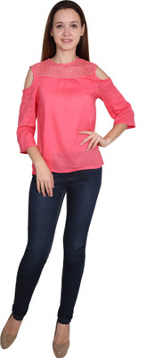 hrikshika fashion Casual Cold Shoulder Solid Women Pink Top