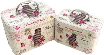 

Shopkooky Jewellery box organiser for wedding bangles multi storage kit cum utility boxes / Vanity bag for girls for keeping essentials on dressing table - Pack of 2 Makeup and Jewellery Vanity Box(Multicolor)