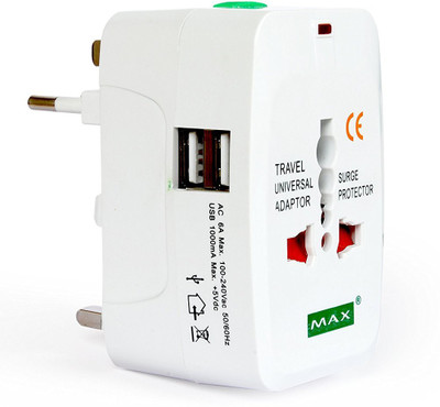 ZiON Universal Worldwide Travel Adapter with Built In Dual USB Charger Ports Worldwide Adaptor(White)
