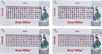 

Roop Nikhar Kundan Style Multicolor Bindi Set of 4 Pcs Forehead Multicolor Bindis(Bindi)