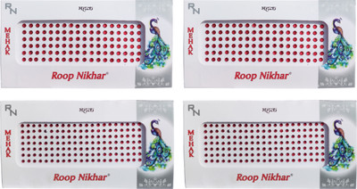 

Roop Nikhar Kundan Style Maroon Color Bindi Set fo 4 Pcs Forehead Maroon Bindis(Bindi)