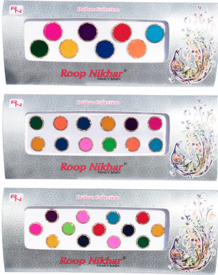 

Roop Nikhar Golden Nug Border 3 Big Sizes Multicolor Fancy Bindi Forehead Multicolor Bindis(Bindi)
