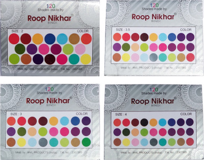 

Roop Nikhar Multicolor 120 Shades Plain Round Size Luxury Quality Bindi Set of 4 Pcs Forehead Multicolor Bindis(Bindi)