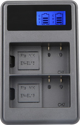 Power Smart EN-EL15 Dual Battery Charger indicator display. 
2-Slot Ion Battery charger  Camera Battery Charger(Black)