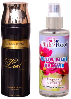 

Pink Root CLUB DE FEMME BODY SPRAY WITH SUNNY LEOAN LUST WOMEN DEO PACK OF 2(Set of 2)