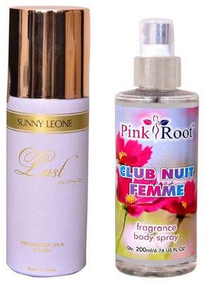 Pink Root CLUB DE FEMME BODY SPRAY WITH SUNNY LEOAN LUST WHITE DEO PACK OF 2(Set of 2)