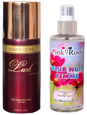 

Pink Root CLUB DE FEMME BODY SPRAY WITH SUNNY LEOAN LUST RED DEO PACK OF 2(Set of 2)