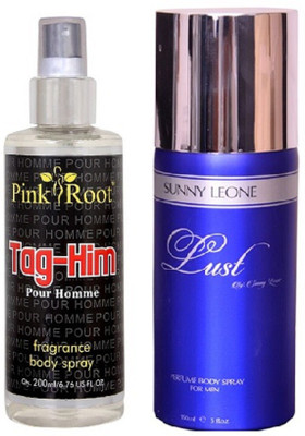 

Pink Root TAG HIM BODY SPRAY WITH SUNNY LEOAN LUST BLUE DEO PACK OF 2(Set of 2)