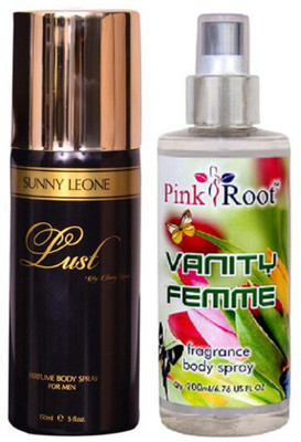

Pink Root VANITY FEMME BODY SPRAY WITH SUNNY LEOAN LUST MEN DEO PACK OF 2(Set of 2)