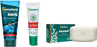 

Himalaya Men Anti-Dandruff Styling Gel, Lip Balm, Aactaril Soap(Set of 3)