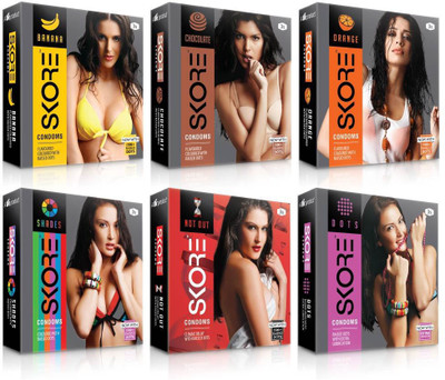 Skore Dotted ( Banana, Chocolate, Dots, Not out, Orange, Shade ) Condom(Set of 6, 18S)