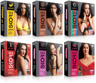 Skore Dotted ( Banana, Cherry, Chocolate, Dots, Not out, Shade ) Condom(Set of 6, 18S)