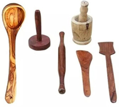 Desi Karigar Spoon Set 1 Frying, 1 Serving, 1 Masher, 1 Chapati Roller, 1 Grinder 1 Kitchen Ware Spoon Wooden Cutlery Set(Pack of 6) available at flipkart for Rs.399