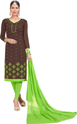 Blissta Poly Chanderi Embroidered Salwar Suit Material(Unstitched)