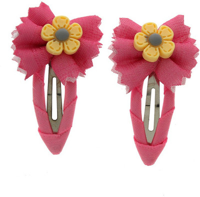 Anuradha Art Jewellery Side Pin Tic Tac Clip(Pink, Yellow)
