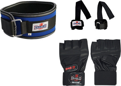 

DIABLO Excellent Back Support Gym Belt Size S Blue With Weight Lifting Bar Straps & Energy Gym Gloves Combo Pack Gym & Fitness Kit