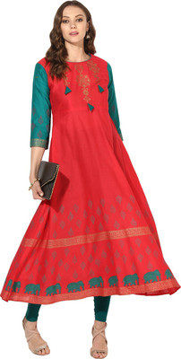 Zoeyams Casual Block Print Women Kurti(Red) Flipkart