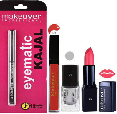 

Makeover Professional Eyematic Kajal , Sindoor , Nail Paint , Lipstick(Pack of 4)