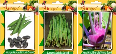 Airex Ridge Gourd, Drum Stick and Knol Khol Purple Viena Vegetables Seed (Pack Of 15 Seed Ridge Gourd + 15 Drum Stick + 15 Knol Khol Purple Viena Seed) Seed(15 per packet)