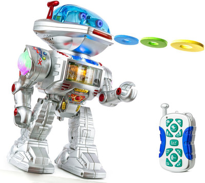 

Emob Remote Control Intelligent Dancing and Disk Shooting Robot With LED Lights & Music(Multicolor)