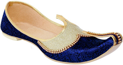 

Jodhana Jodhana Men's Golden Blue Silk Sherwani Jutti Mojaris For Men(Blue