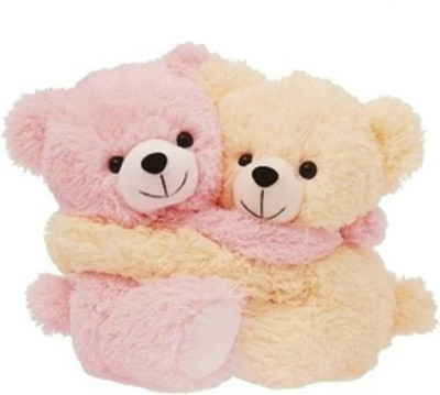 MSFI Beige & Pink Cuddling Couple Teddy Bear Soft Toy - 22 cm - 175 mm(Pink, Yellow)