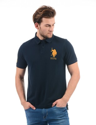 U.S. POLO ASSN. Solid Men Polo Neck Dark Blue T-Shirt