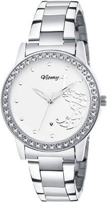 

VIOMY LC3018 Antique white dial with studded stone case with beautiful peacock print on dial for GIrl's Watch - For Girls