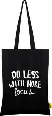 

RAMPOSH Durable 100% Cotton Tote Bag Printed Do Less With More Focus Ramtote1 Multipurpose Bag(Black, White, 15 L)