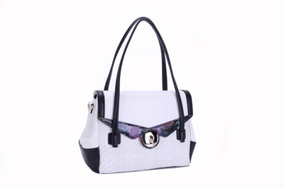 

Sabrina Scala Hand-Woven with Digital Printing and Signature Lock White Satchel Shoulder Bag(White, 2 L)
