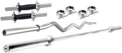 

Monika Sports Home To Gym Equipment 3 ft straight rod + 3 ft curl rod+ 2 dumbell rods for exercise Weight Lifting Bar(Silver)