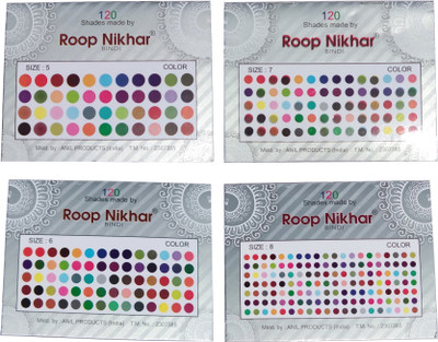 

Roop Nikhar Multicolor 120 Shades Plain Round Size Luxury Quality Bindi Set of 4 Pcs Forehead Multicolor Bindis(Bindi)