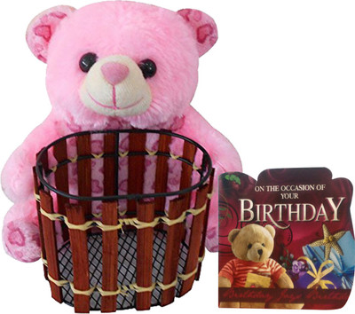 

Natali Traders Birthday Gift Combo - Soft Toy Teddy Bear Pen Stand 16 cm & Small Birthday Greeting Card(Set of 2)
