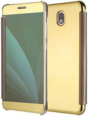 TGK Flip Cover for Samsung Galaxy J7 Pro Luxury Clear View Mirror Flip Book Smart Case Cover(Gold, Shock Proof)