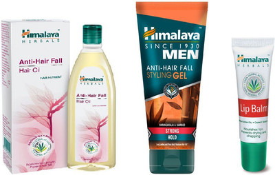 

Himalaya Anti Hair Fall Hair Oil, Men Anti Hair Fall Styling Gel, Lip Balm(Set of 3)