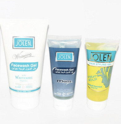 

Jolen men beauty set with One Skin Whitening Facewash(150 gram), One Men Facewash Musk Variant(72 gram) and One Hair Styling Gel Firm Hold Variant(60 gram) (Set of 3) Super Saver Pack Grooming Set(Set of 3)
