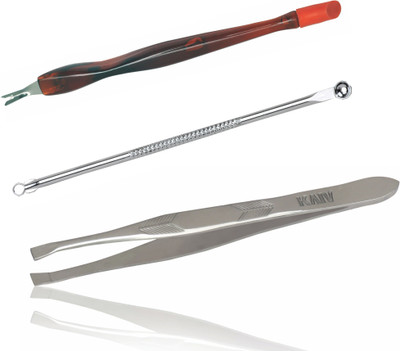 

Kaiv Black Head Remover (Rounded), Tweezer (Square Tip) and Cuticle Trimmer- Pusher(Set of 3)