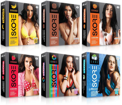 Skore Dotted ( Banana, Chocolate, Cool, Orange, Shades, Strawberry ) Condom(Set of 6, 18S)