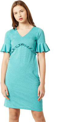 Miss Chase Women Shift Light Blue Mini/Short Dress