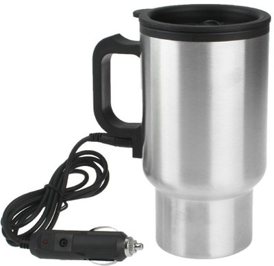 

Wonder World ™ 450 ML Black Silver Heated Heating Stainless Steel Car Adapter Coffee Cup Mug Electric Kettle(0.459 L, Silver)