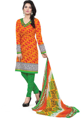 

BanoRani Cotton Polyester Blend Printed Salwar Suit Dupatta Material(Un-stitched), Orange