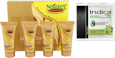

Nature's Essence Gold Facial Kit (170 g + Free 42.5 g Extra) And Free Indica Black Color 25ml 212.5 g(Set of 5)