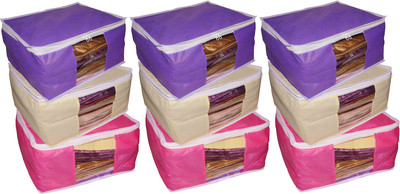 

Funkroo High Quality Combo deal Large 10 inch bridal 3pc Pink saree cover 3pc purple sari cover and 3pc cream saree box gift organizer bag vanity pouch Capacity 10-15 Units Saree Each Keep saree/Suit/Travelling Pouch(Pink, Cream, Purple)