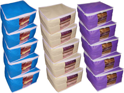 

Funkroo High Quality Combo deal Large 10 inch bridal 5pc cream saree cover 5pc blue sari cover and 5pc purple saree box gift organizer bag vanity pouch Capacity 10-15 Units Saree Each Keep saree/Suit/Travelling Pouch(Blue, Cream, Purple)