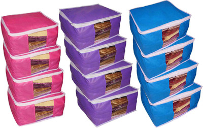 

Funkroo High Quality Combo deal Large 10 inch bridal 4pc Pink saree cover 4pc blue sari cover and 4pc purple saree box gift organizer bag vanity pouch Capacity 10-15 Units Saree Each Keep saree/Suit/Travelling Pouch(Pink, Blue, Purple)