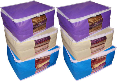 

Funkroo High Quality Combo deal Large 10 inch bridal 2pc cream saree cover 2pc blue sari cover and 2pc purple saree box gift organizer bag vanity pouch Capacity 10-15 Units Saree Each Keep saree/Suit/Travelling Pouch(Blue, Cream, Purple)